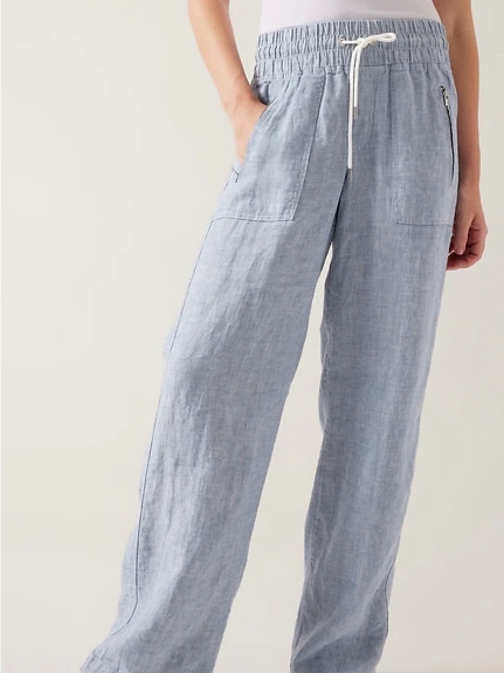 Athleta Light Blue Wide Leg Linen-Blend Drawstring Pants